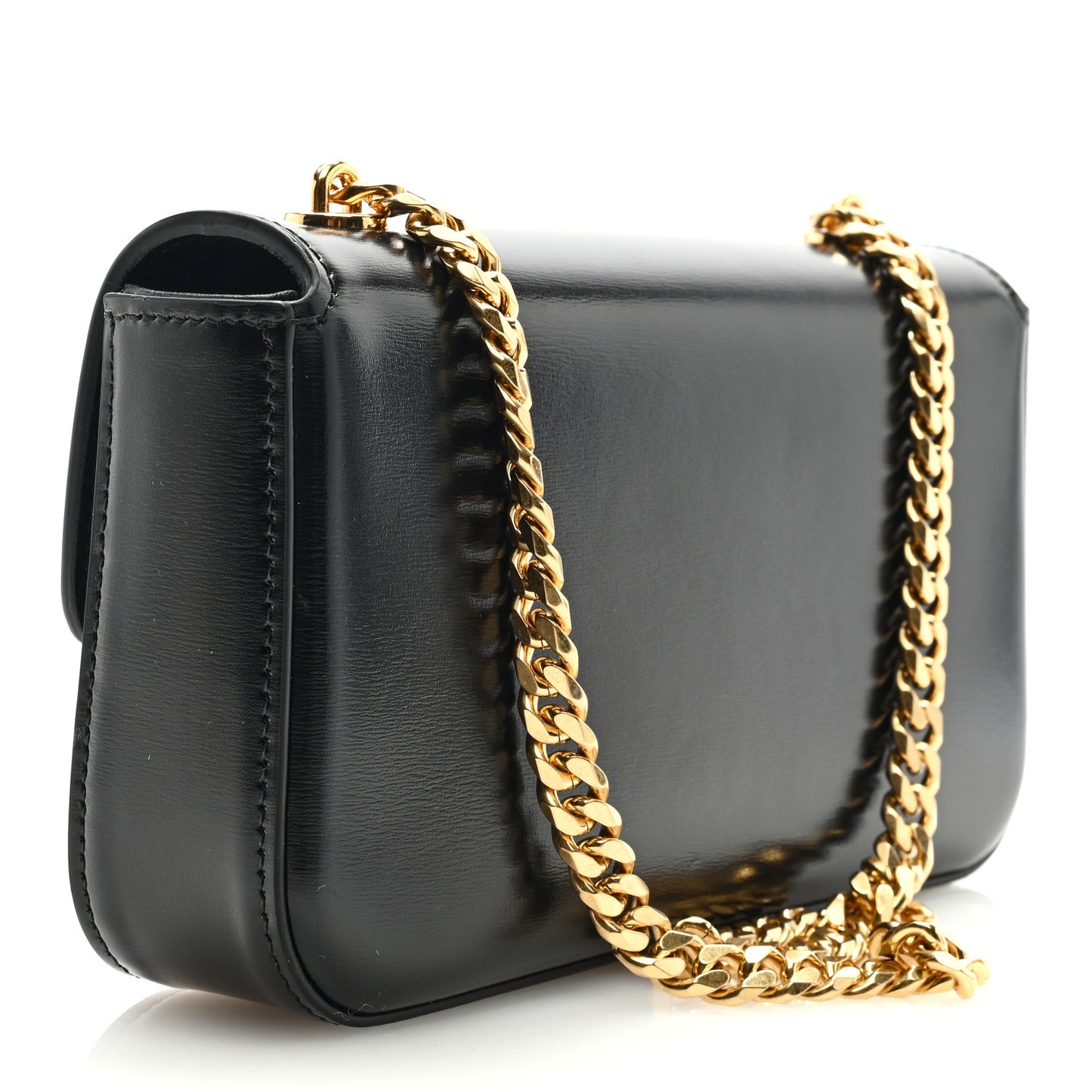 Shiny Calfskin Triomphe Chain Shoulder Bag Black