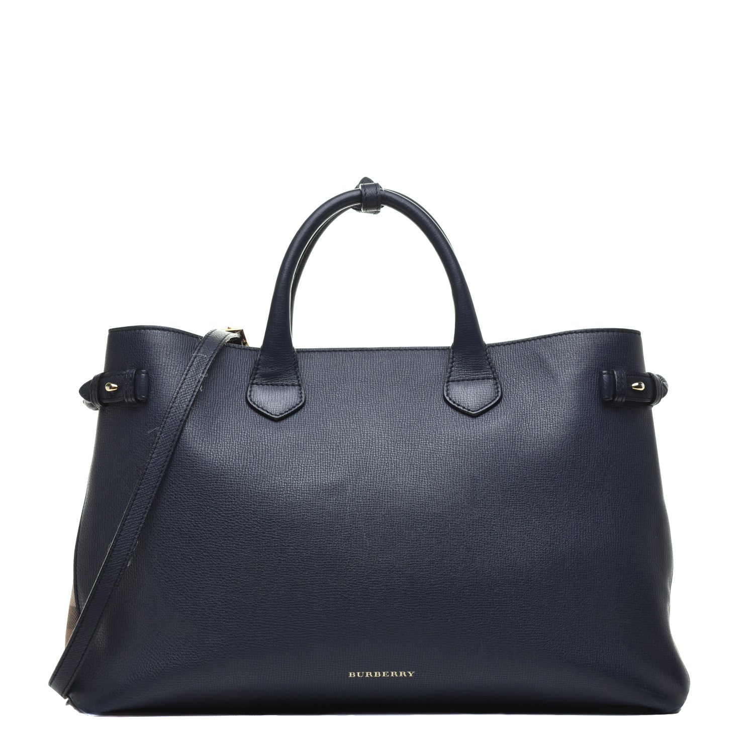 Burberry Grainy Calfskin House Check Large Banner Tote Ink Blue 1 of 10