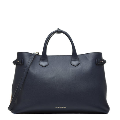 Burberry Grainy Calfskin House Check Large Banner Tote Ink Blue 1 of 10