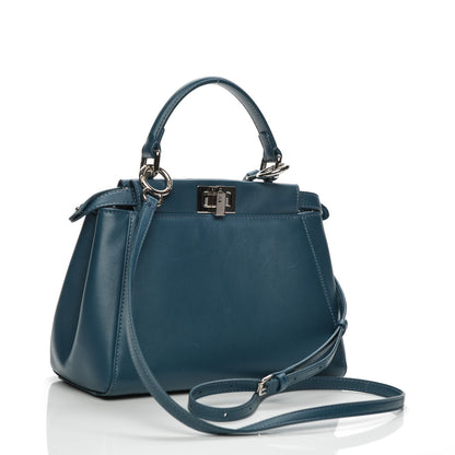 Fendi Nappa Mini Peekaboo Iconic Satchel Pavone 4 of 7