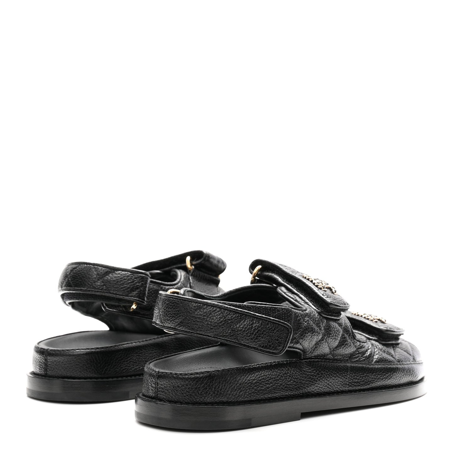 Grained Calfskin Velcro Dad Sandals 35 Black