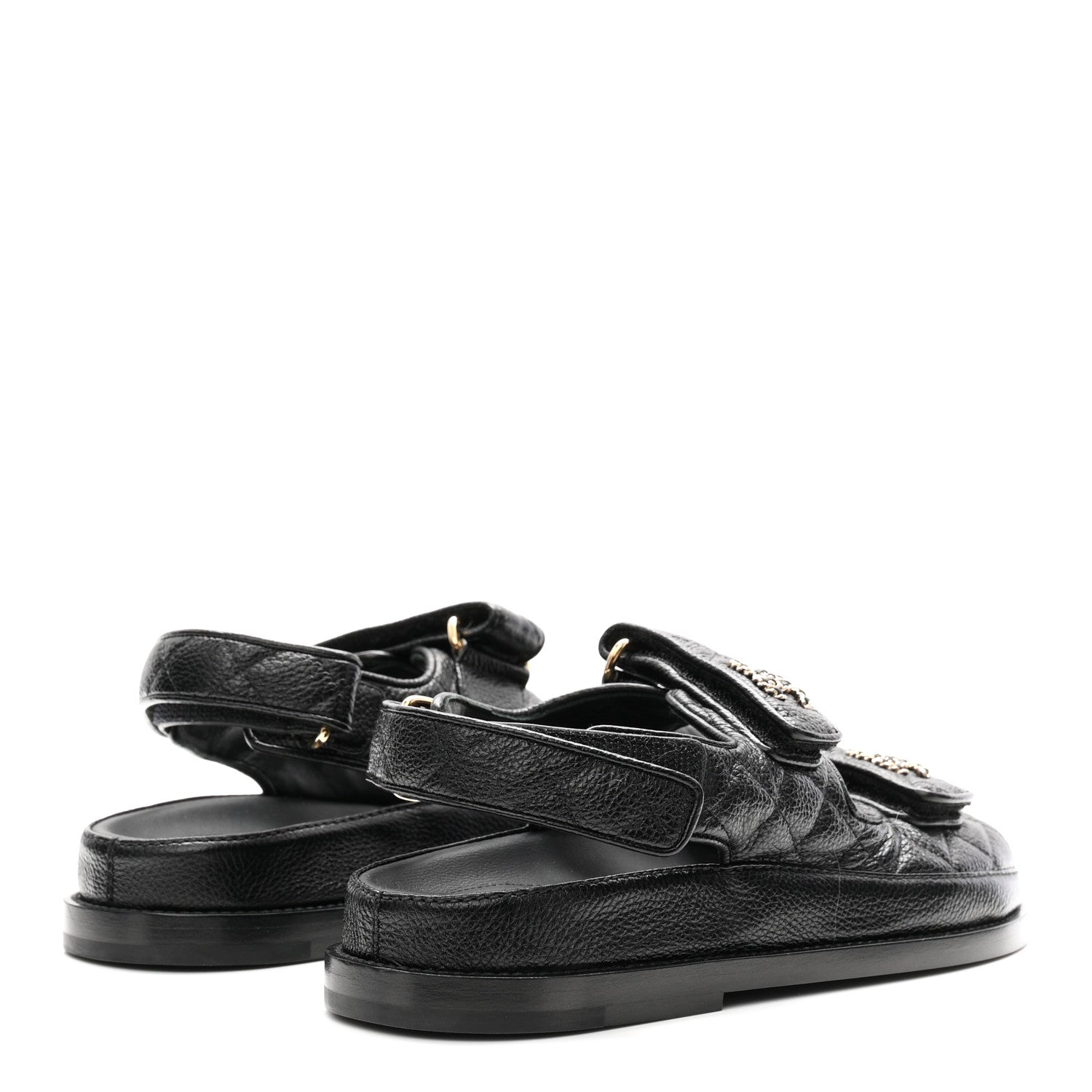 Chanel Grained Calfskin Velcro Dad Sandals 35 Black 5 of 10