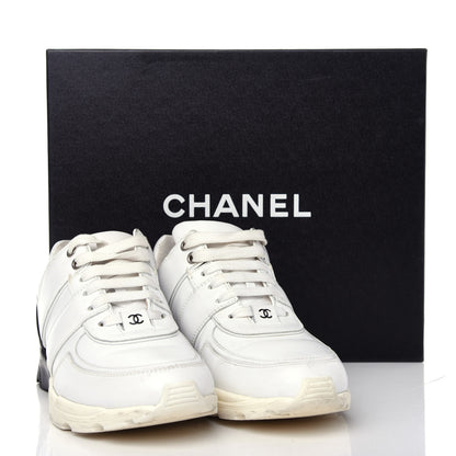 Chanel Calfskin Lambskin Womens CC Sneakers 38.5 White Black 11 of 11