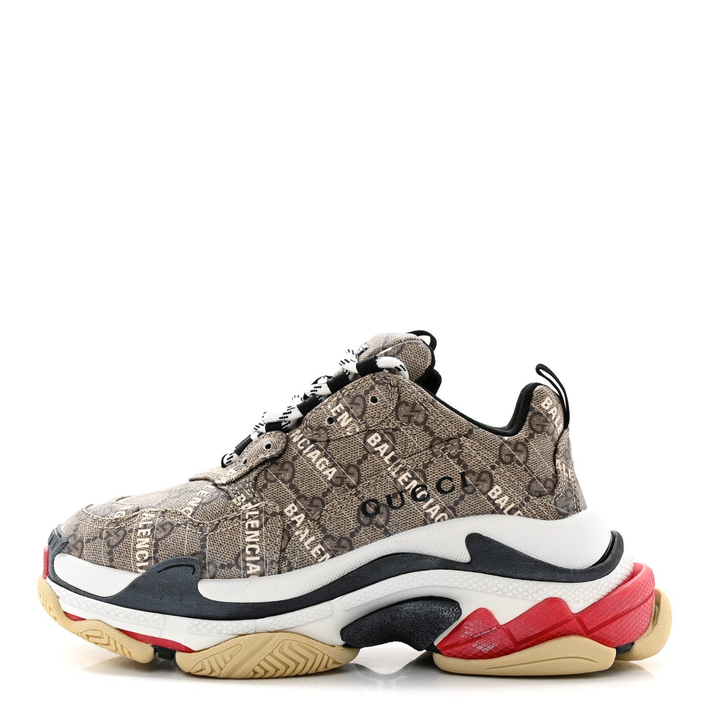 X GUCCI GG Supreme Monogram Allover Logo Womens Triple S Sneakers 37 Beige Ebony Mystic White