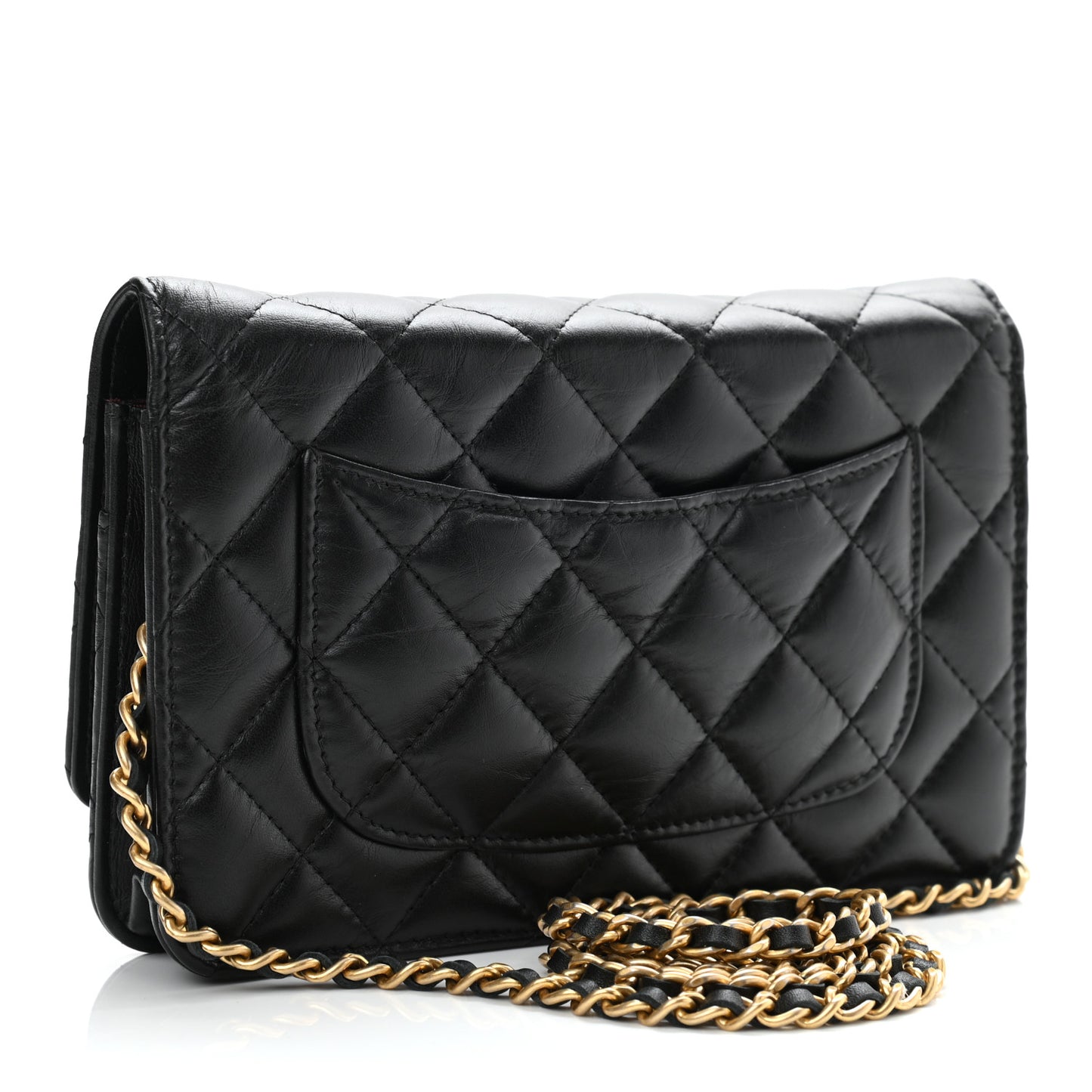Aged Calfskin Quilted Lucky Charms 2.55 Reissue Wallet On Chain WOC Black