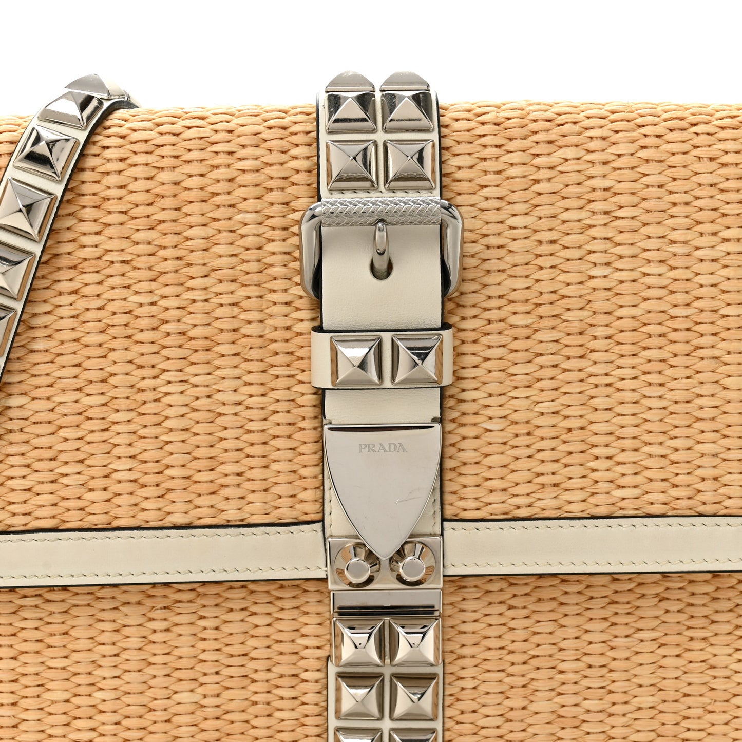 Straw Studded Small Elektra Shoulder Bag White