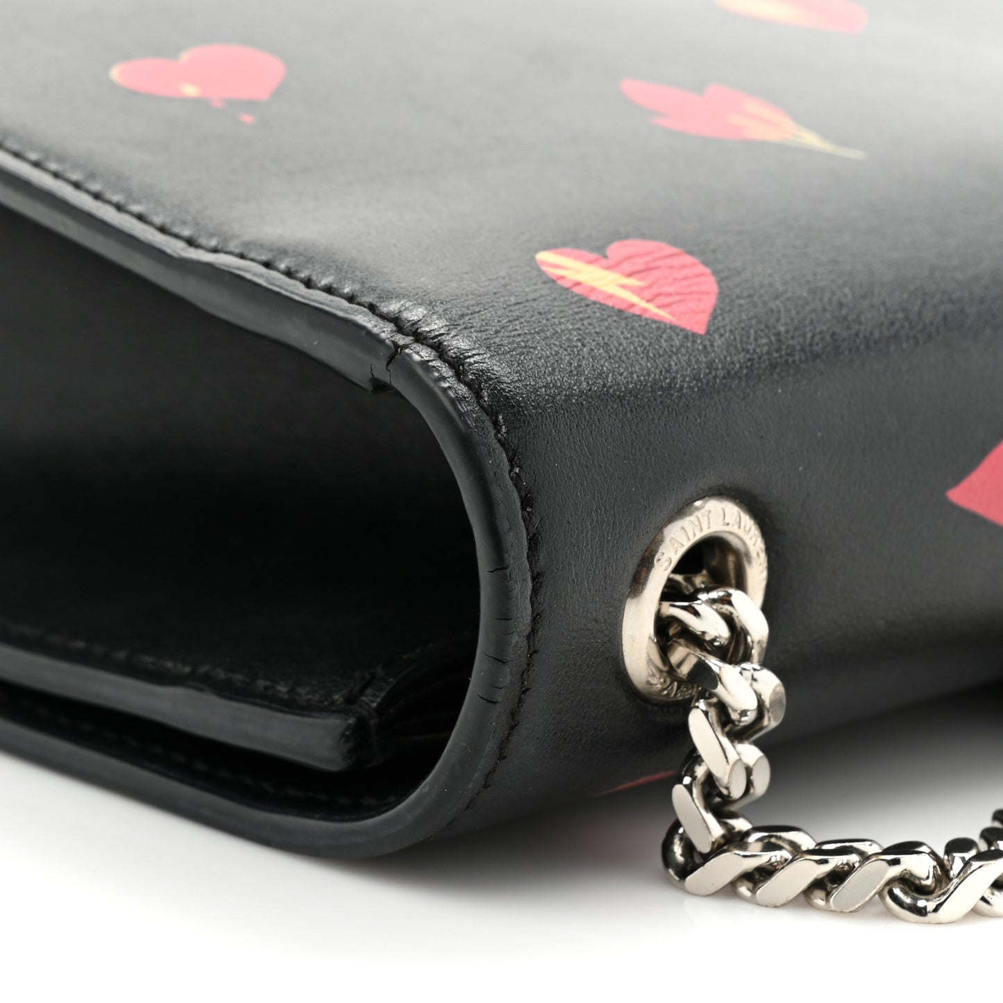 Calfskin Medium Heart Bolts Monogram Kate Satchel Black