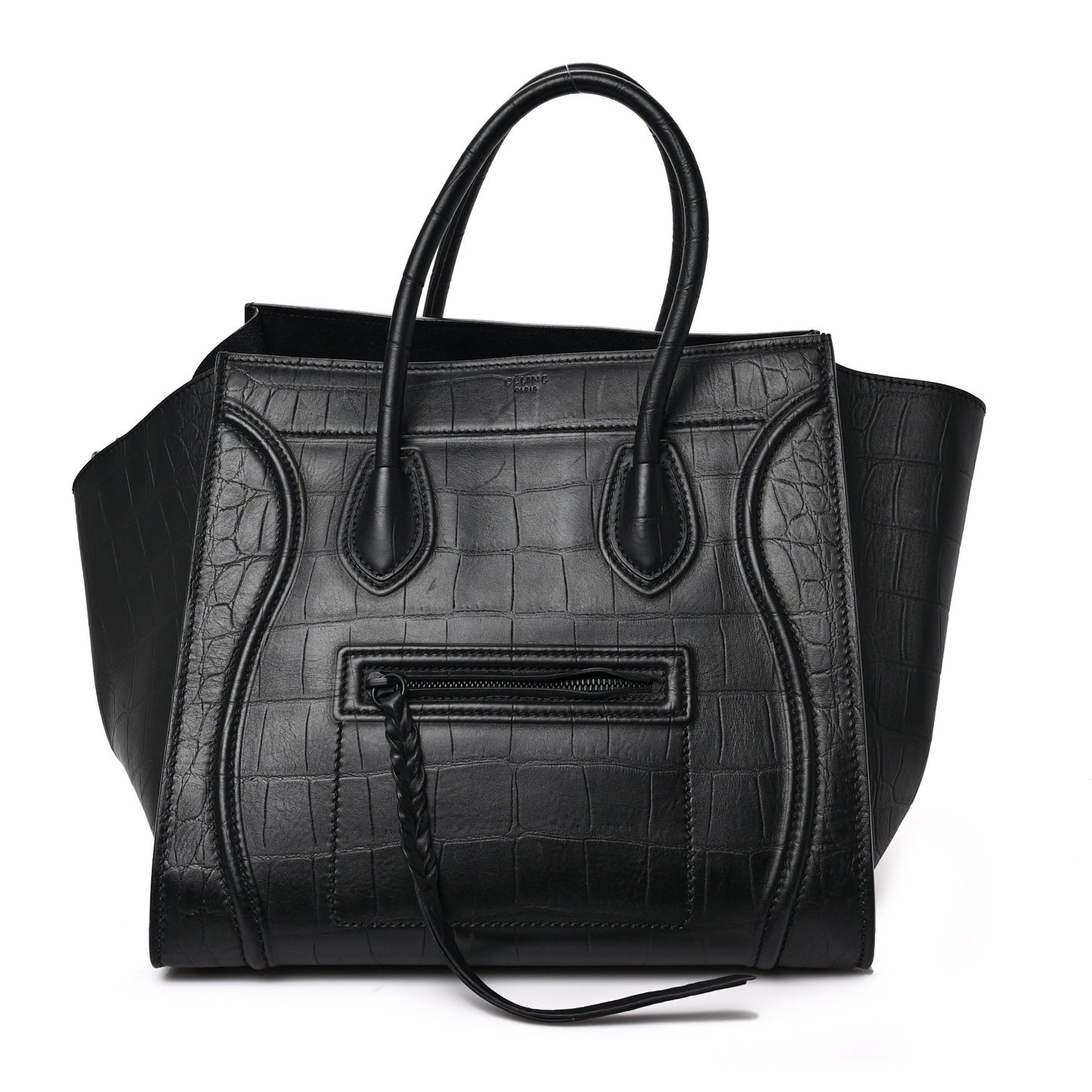Crocodile Embossed Calfskin Medium Phantom Luggage Black