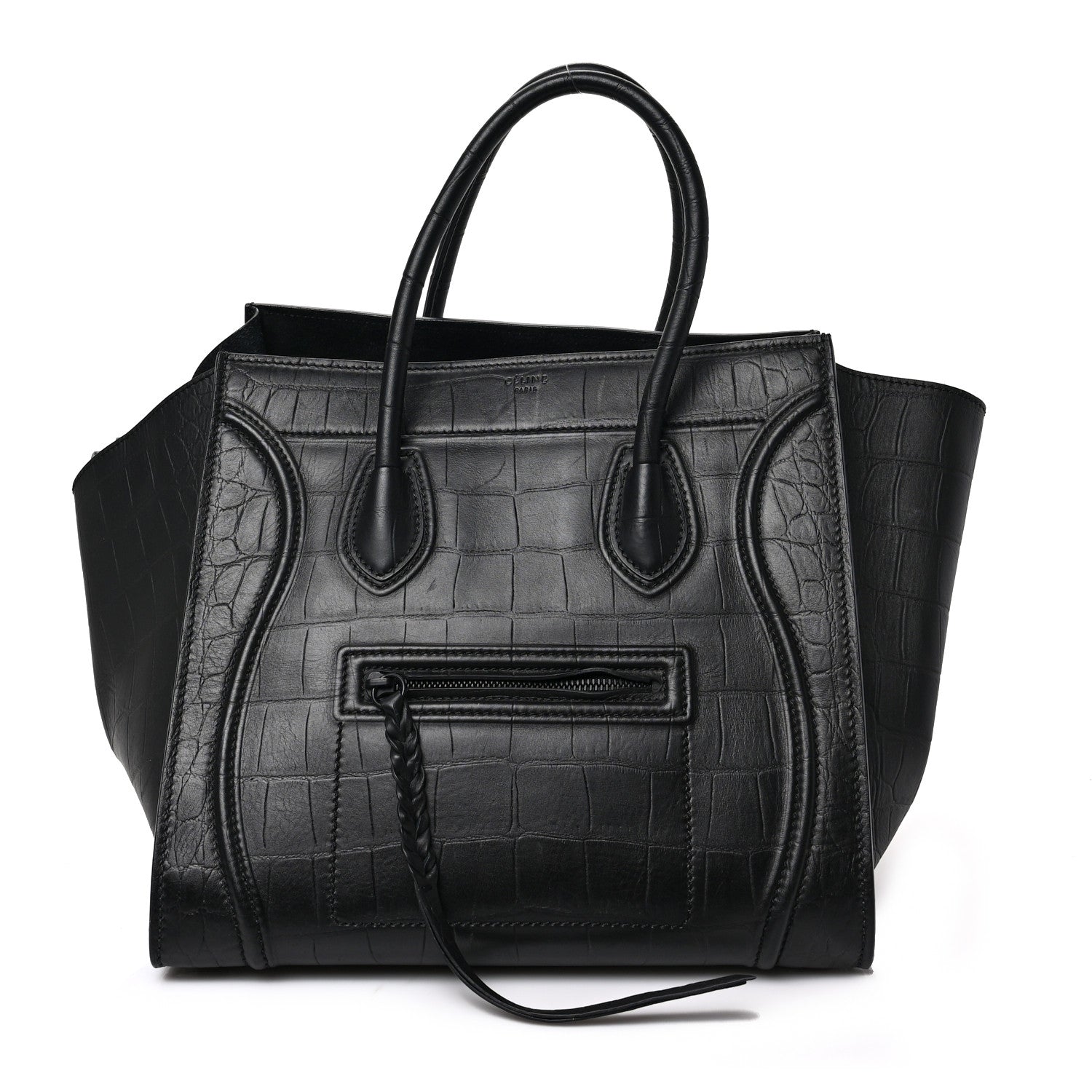 Celine Crocodile Embossed Calfskin Medium Phantom Luggage Black 1 of 8