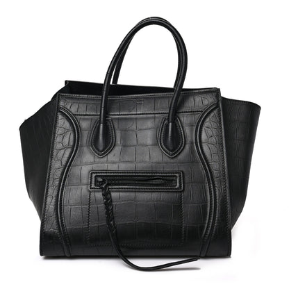 Celine Crocodile Embossed Calfskin Medium Phantom Luggage Black 1 of 8