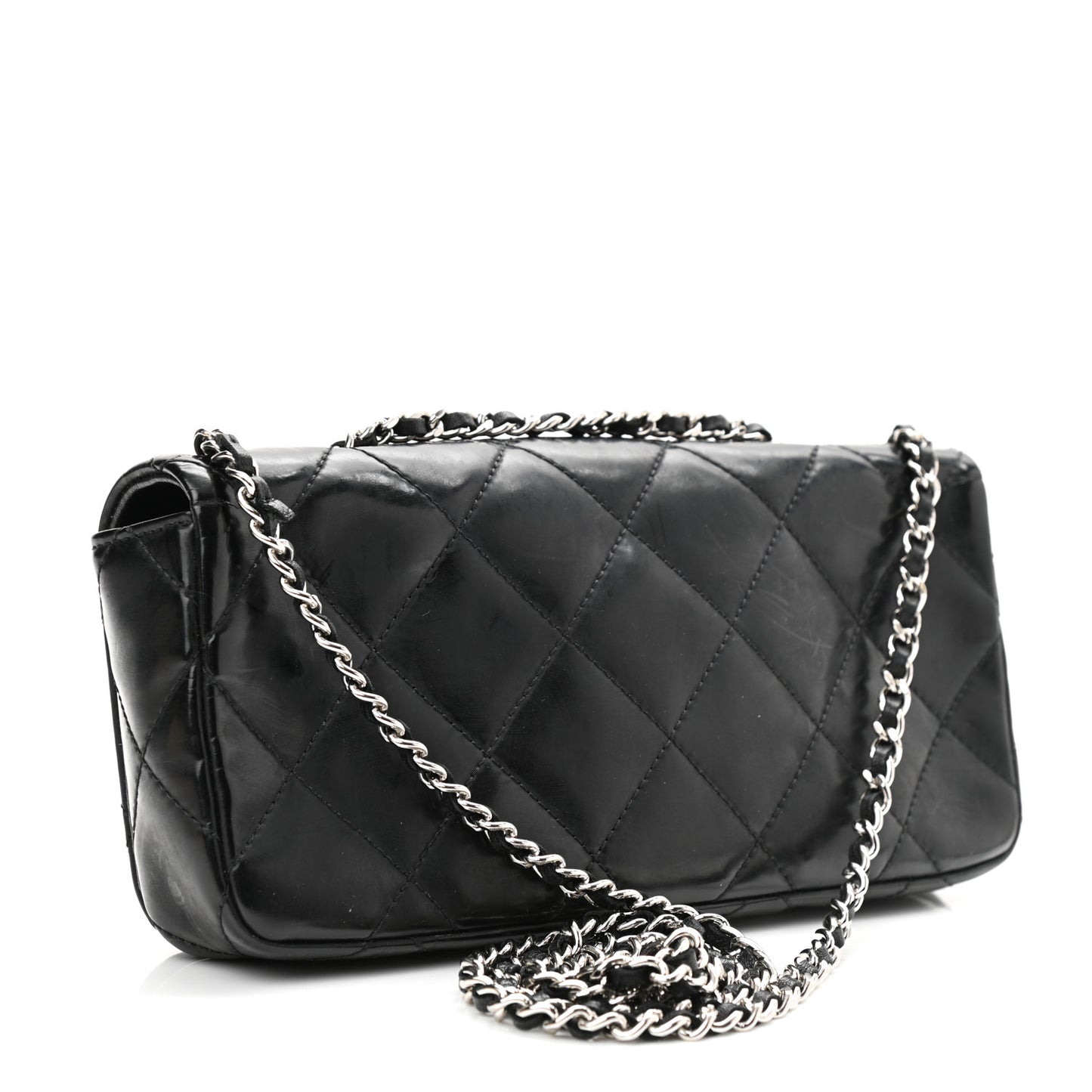Patent Quilted Mademoiselle East West Flap Black