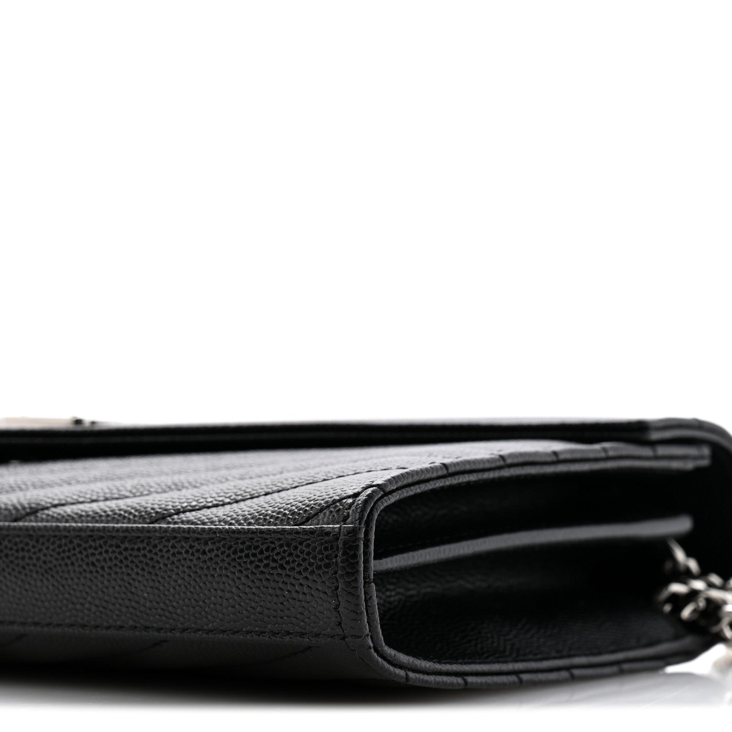 Saint Laurent Grain De Poudre Matelasse Chevron Monogram Chain Wallet Black Black 10 of 12