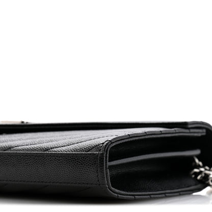 Saint Laurent Grain De Poudre Matelasse Chevron Monogram Chain Wallet Black Black 10 of 12