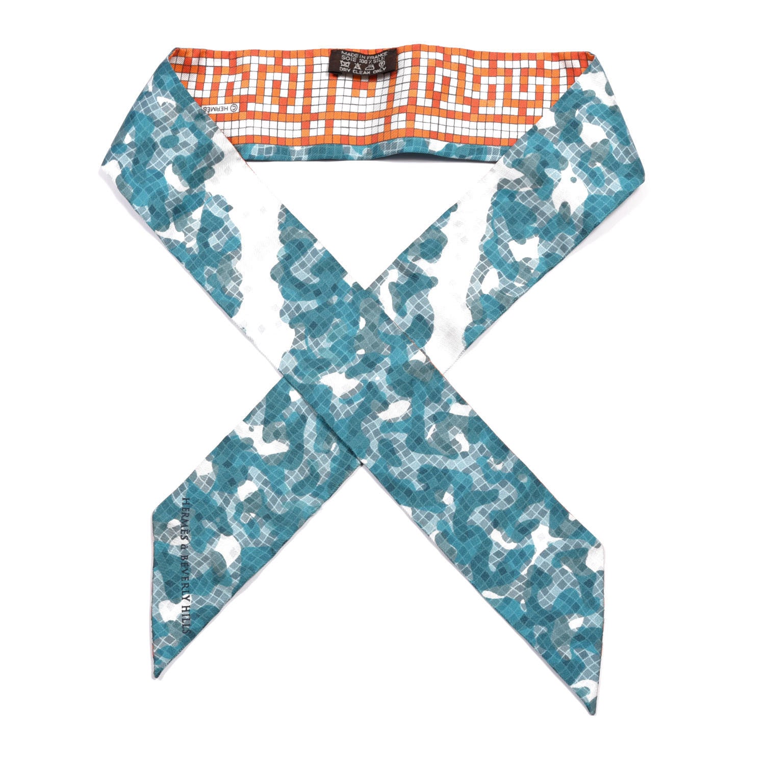 Hermes Silk A Beverly Hills Twilly Orange Bleu Blanc 1 of 4