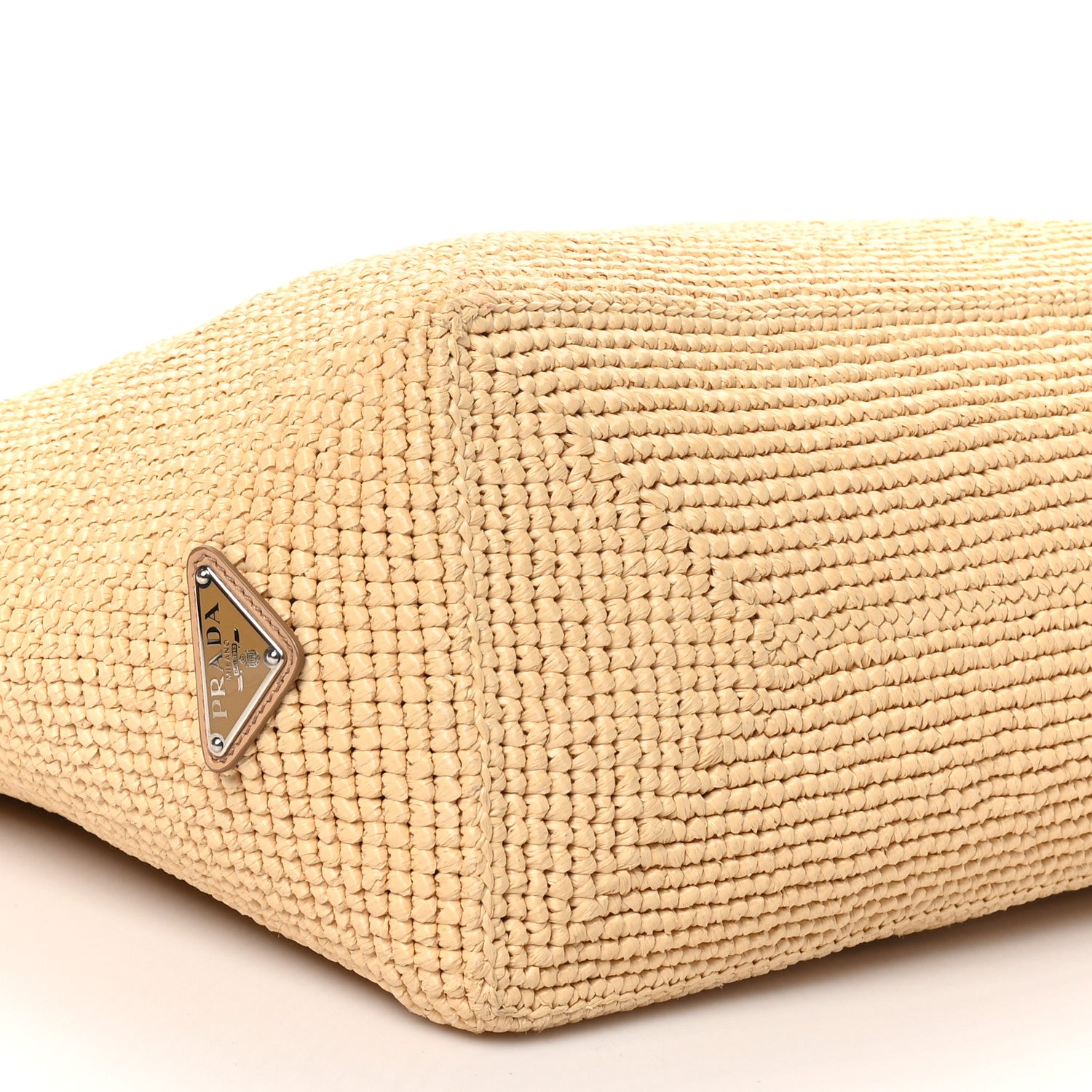 Prada Yarn Raffia Effect Crochet Vitello Logo Shopping Tote Naturale White 8 of 9