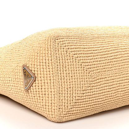 Prada Yarn Raffia Effect Crochet Vitello Logo Shopping Tote Naturale White 8 of 9