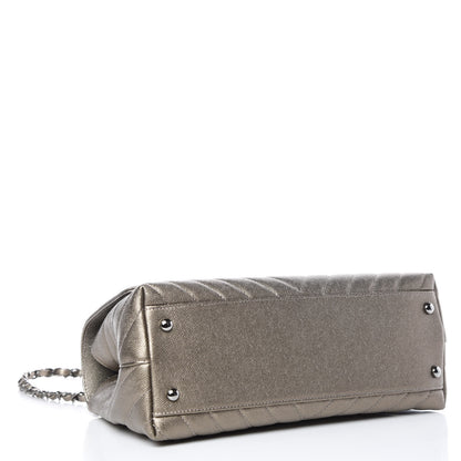 Chanel Metallic Caviar Chevron Quilted Small Coco Handle Flap Light Gold 4 of 10