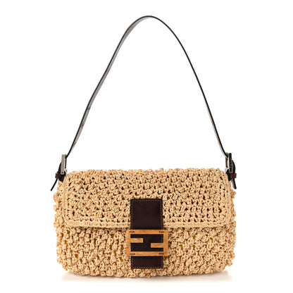 Fendi Woven Straw Baguette Beige Brown 1 of 9