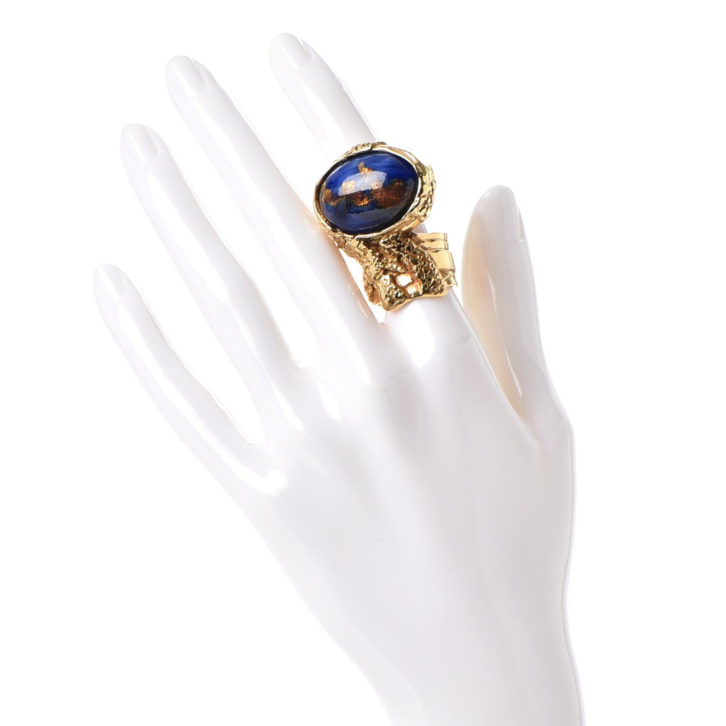 Glass Cabochon Arty Ovale Ring 6 Blue Gold