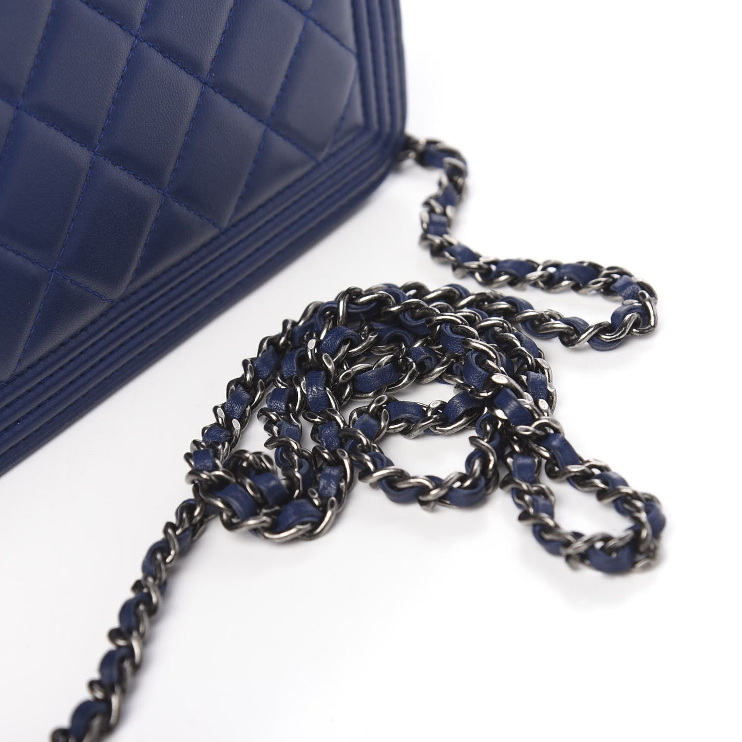 Lambskin Quilted Boy Wallet On Chain WOC Blue