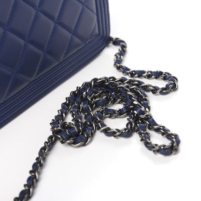 Chanel Lambskin Quilted Boy Wallet On Chain WOC Blue 14 of 15