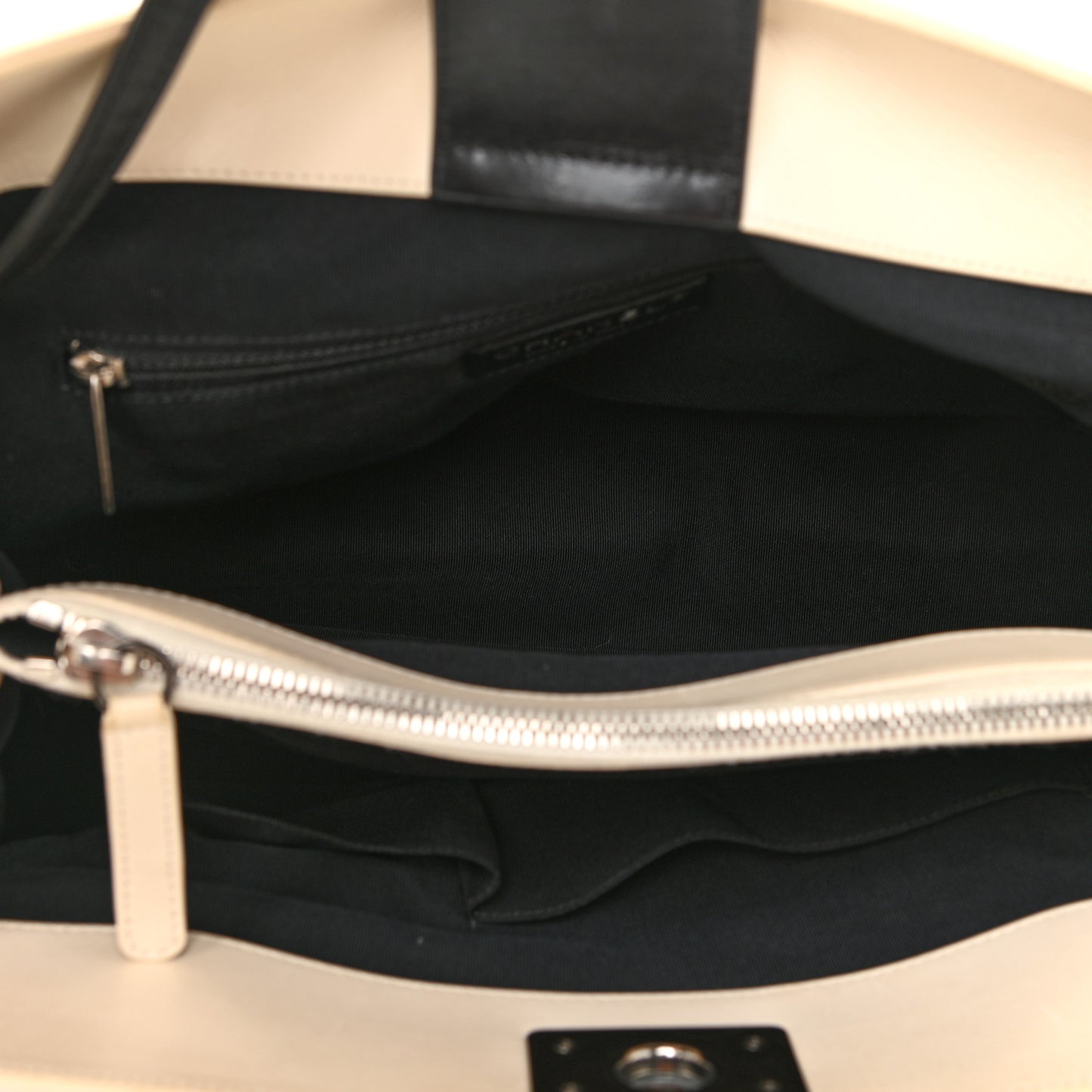 Glazed Calfskin Boy Tote Black Beige