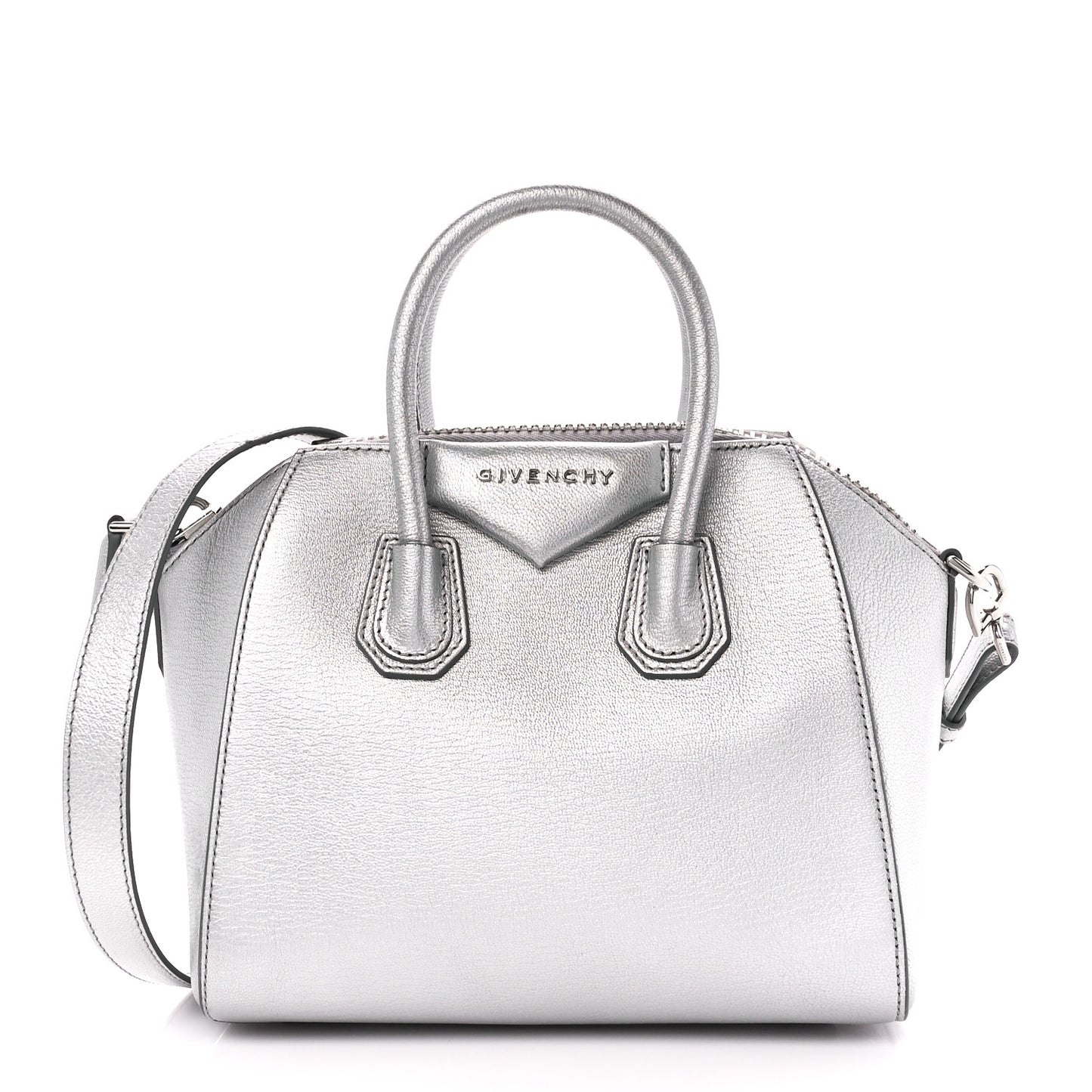Metallic Sugar Goatskin Mini Antigona Silver