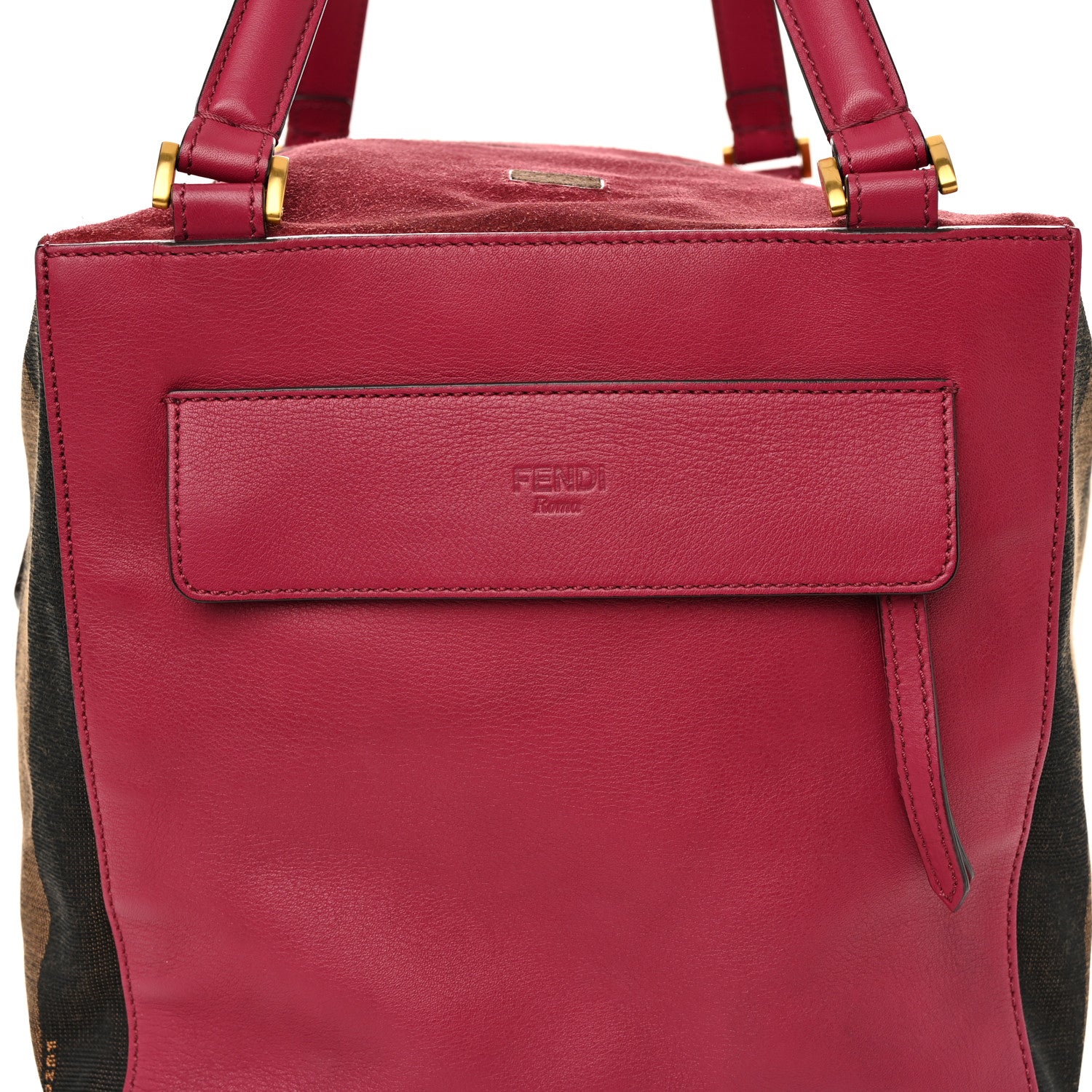 Fendi Pequin Vitello Magnetic Top Satchel Tobacco Amarena 8 of 12