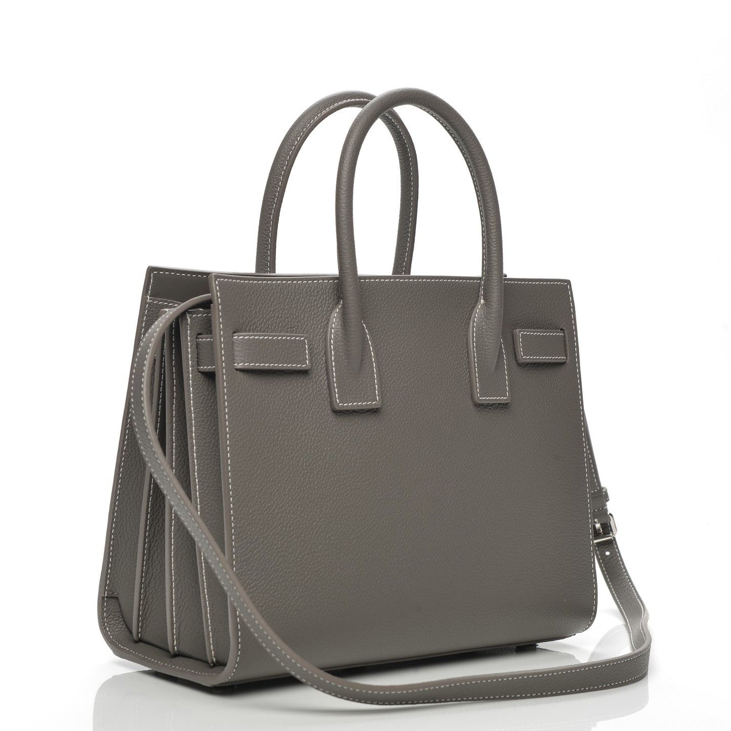 Grained Calfskin Topstich Baby Sac De Jour Fog