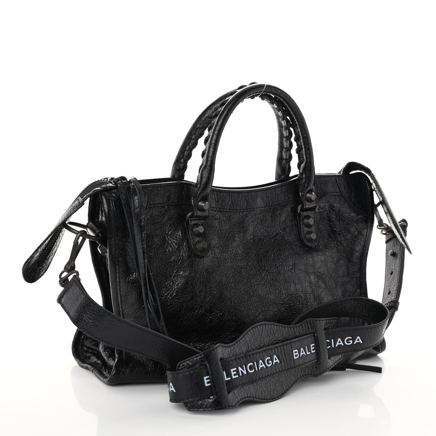 Balenciaga Agneau Classic Hardware S City Logo Strap Black White 3 of 9