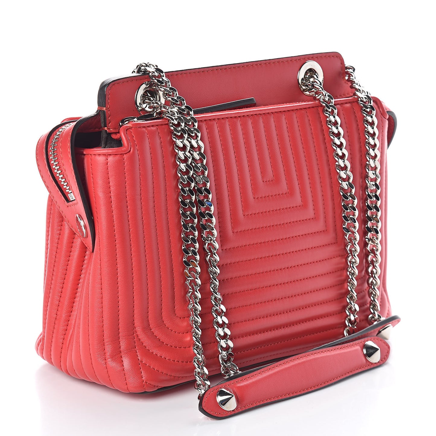 Shiny Nappa Trapuntata Small DotCom Click Chain Satchel Rojo