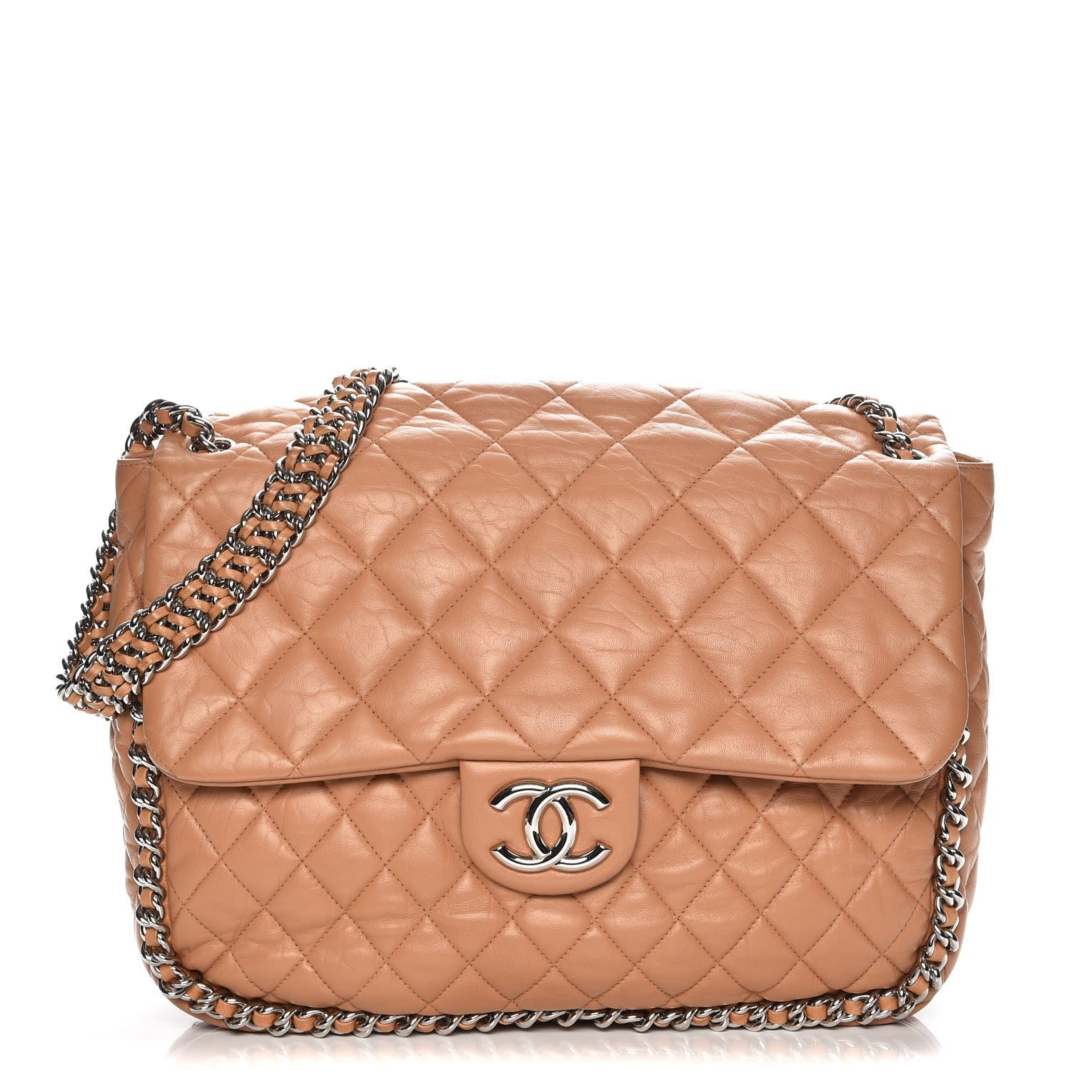 Chanel Washed Lambskin Chain Around Maxi Flap Bag Dark Beige 1 of 7