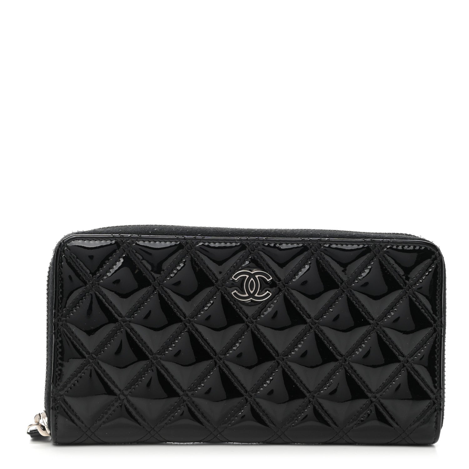 Chanel Patent Quilted Large Gusset Zip Around Wallet Black 1 of 10