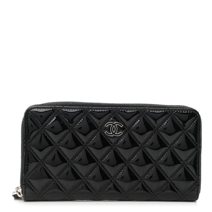 Chanel Patent Quilted Large Gusset Zip Around Wallet Black 1 of 10