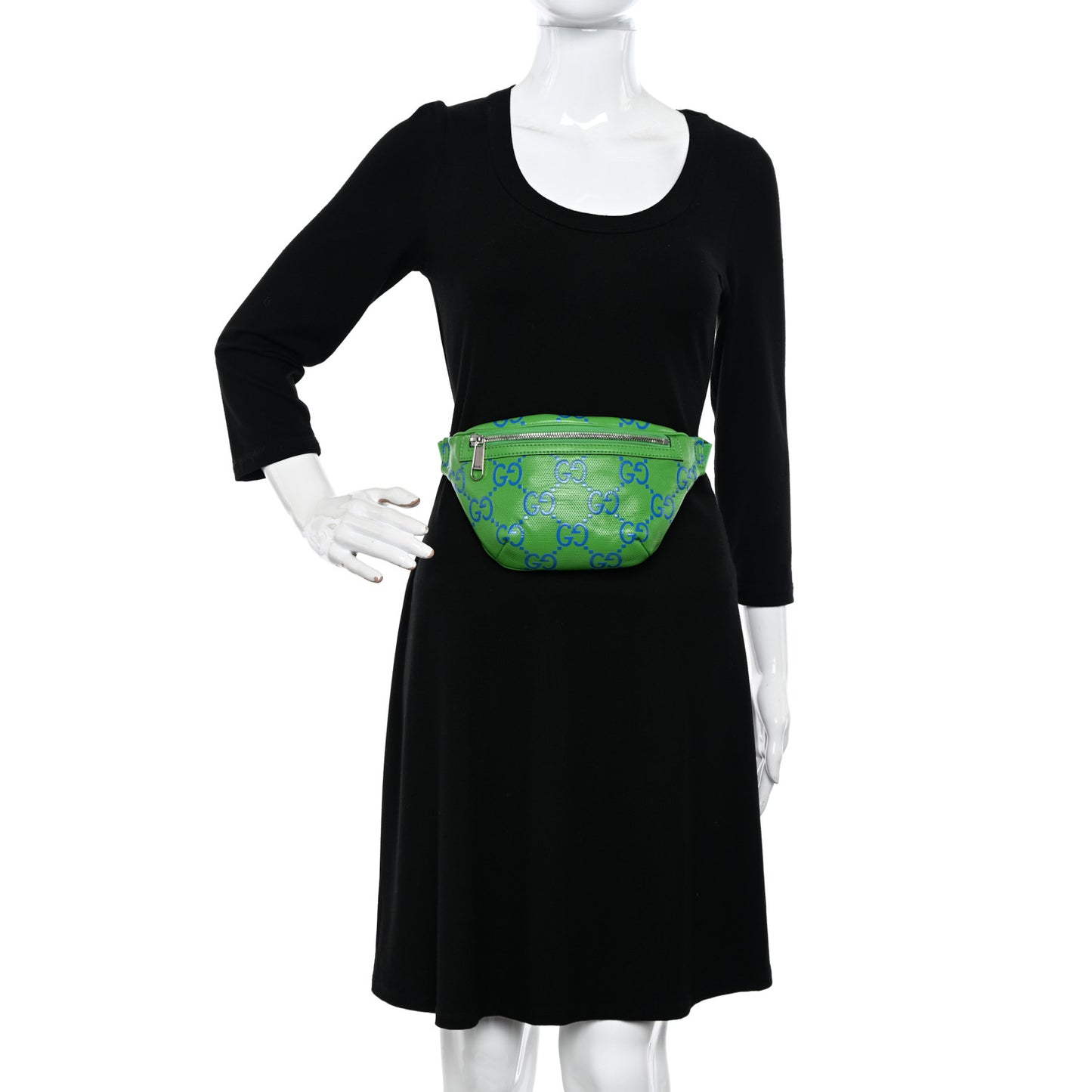 Calfskin GG Tennis Bi-Color Embossed Belt Bag Joy Green Joy Blue