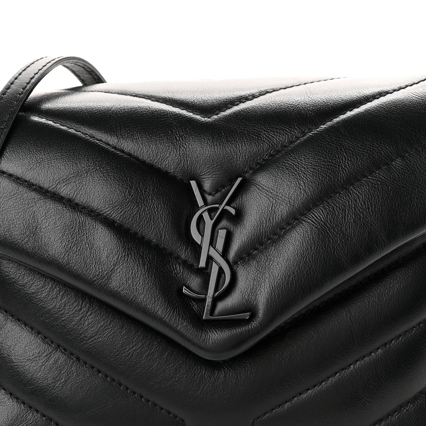 Calfskin Y Quilted Monogram Monochrome Toy Loulou Crossbody Bag Black
