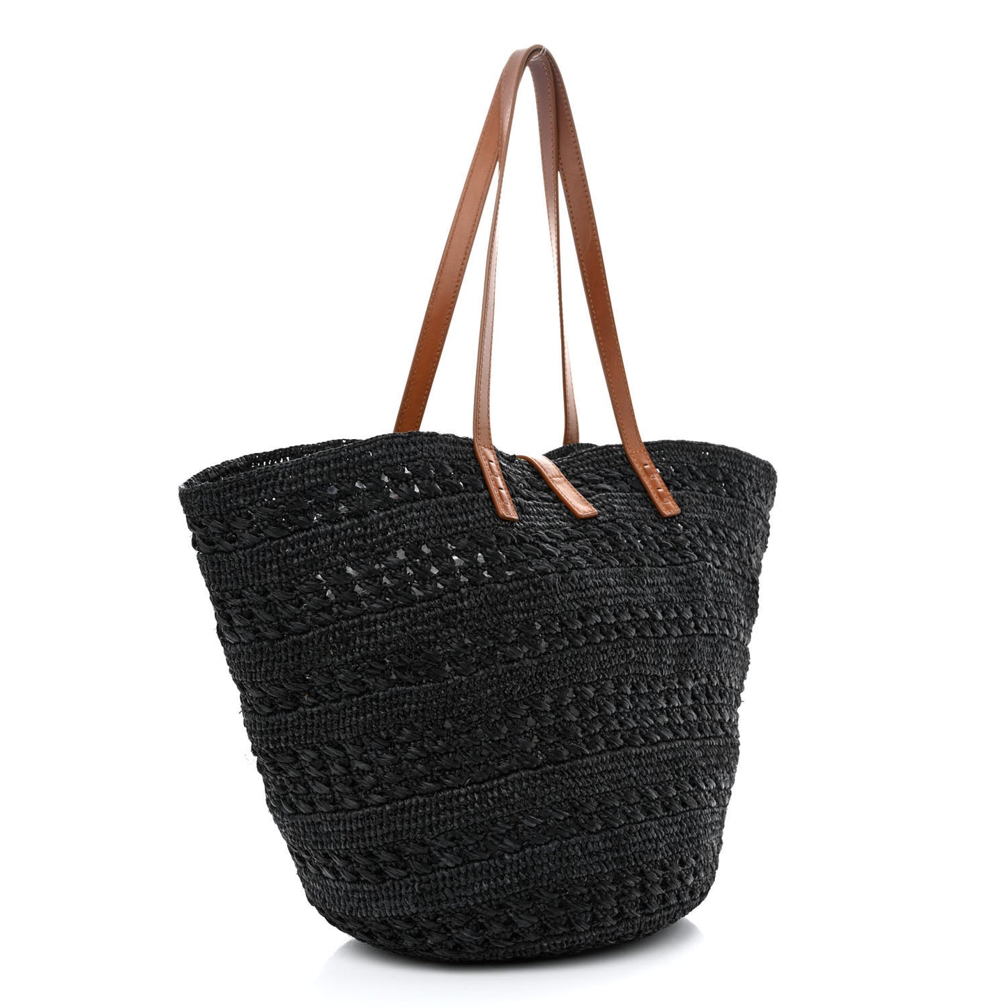 Raffia Calfskin Medium Panier Tote Black