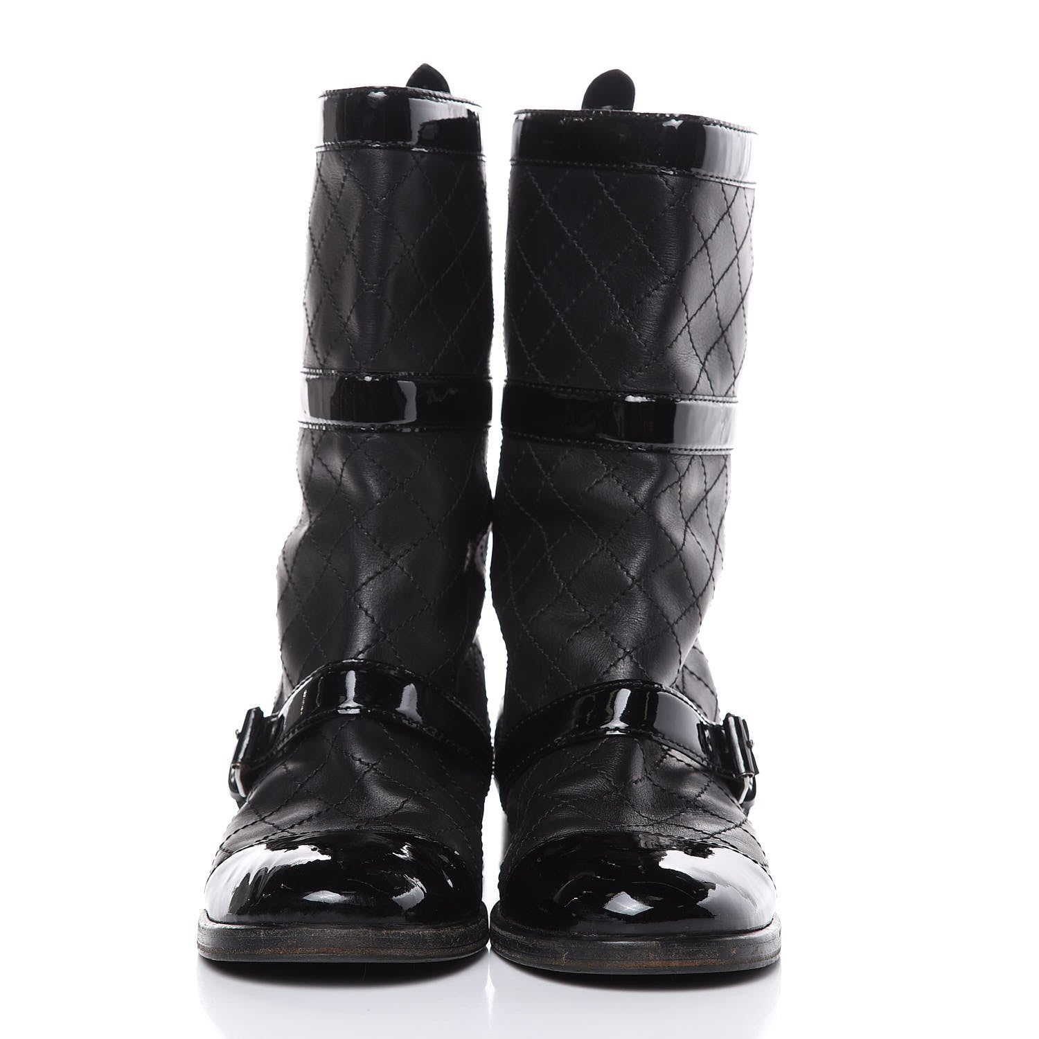 Chanel Calfskin Patent Quilted Cap Toe Boots 39 Black 2 of 9