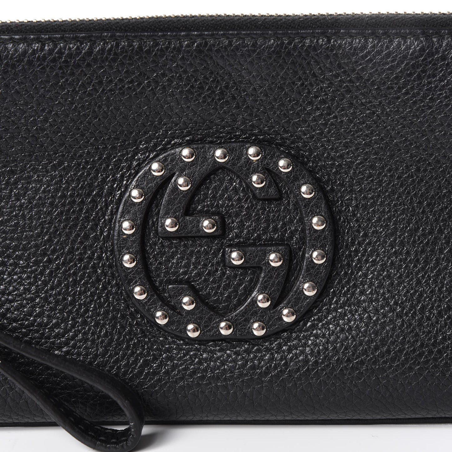 Pebbled Calfskin Studded Soho Wristlet Black