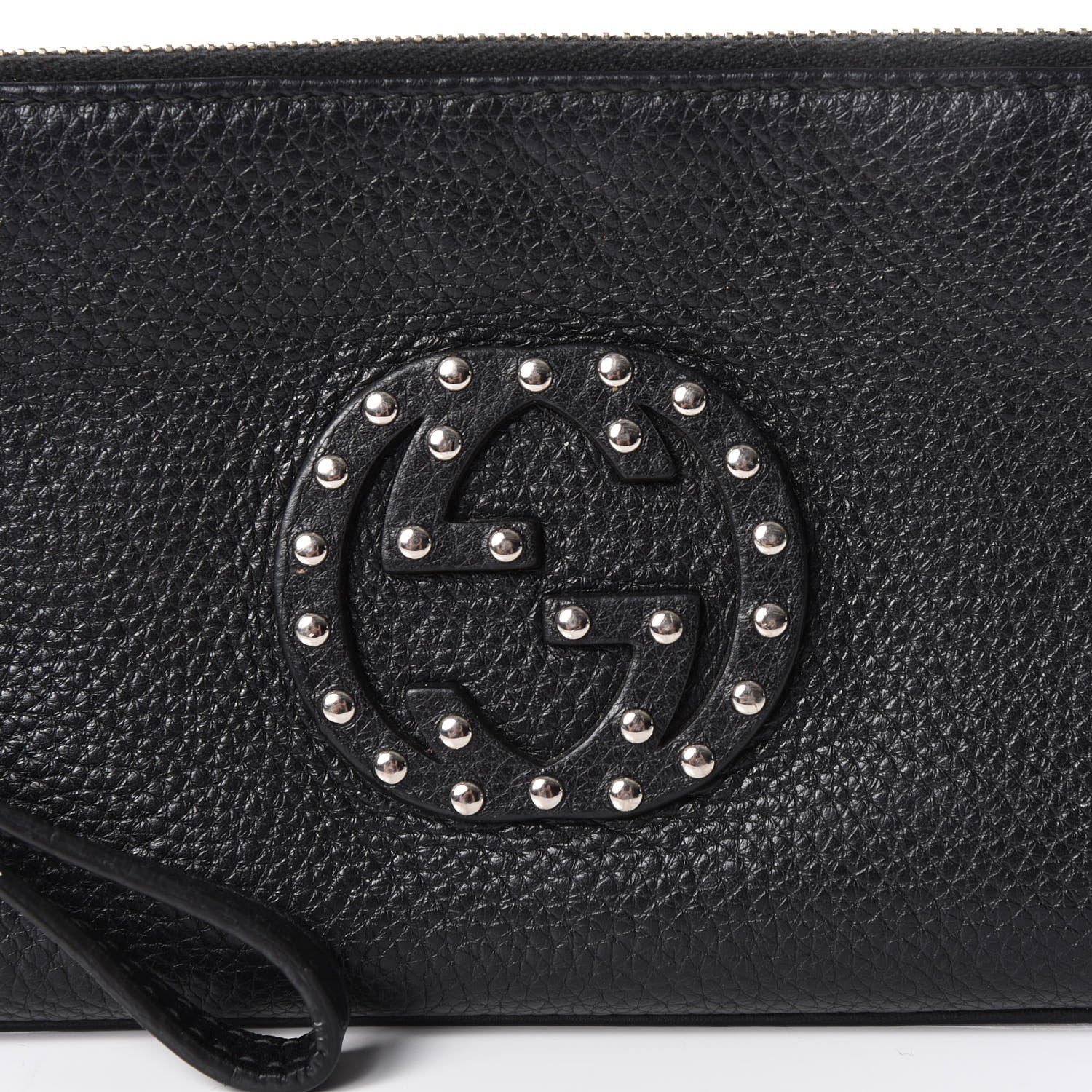 Gucci Pebbled Calfskin Studded Soho Wristlet Black 8 of 9