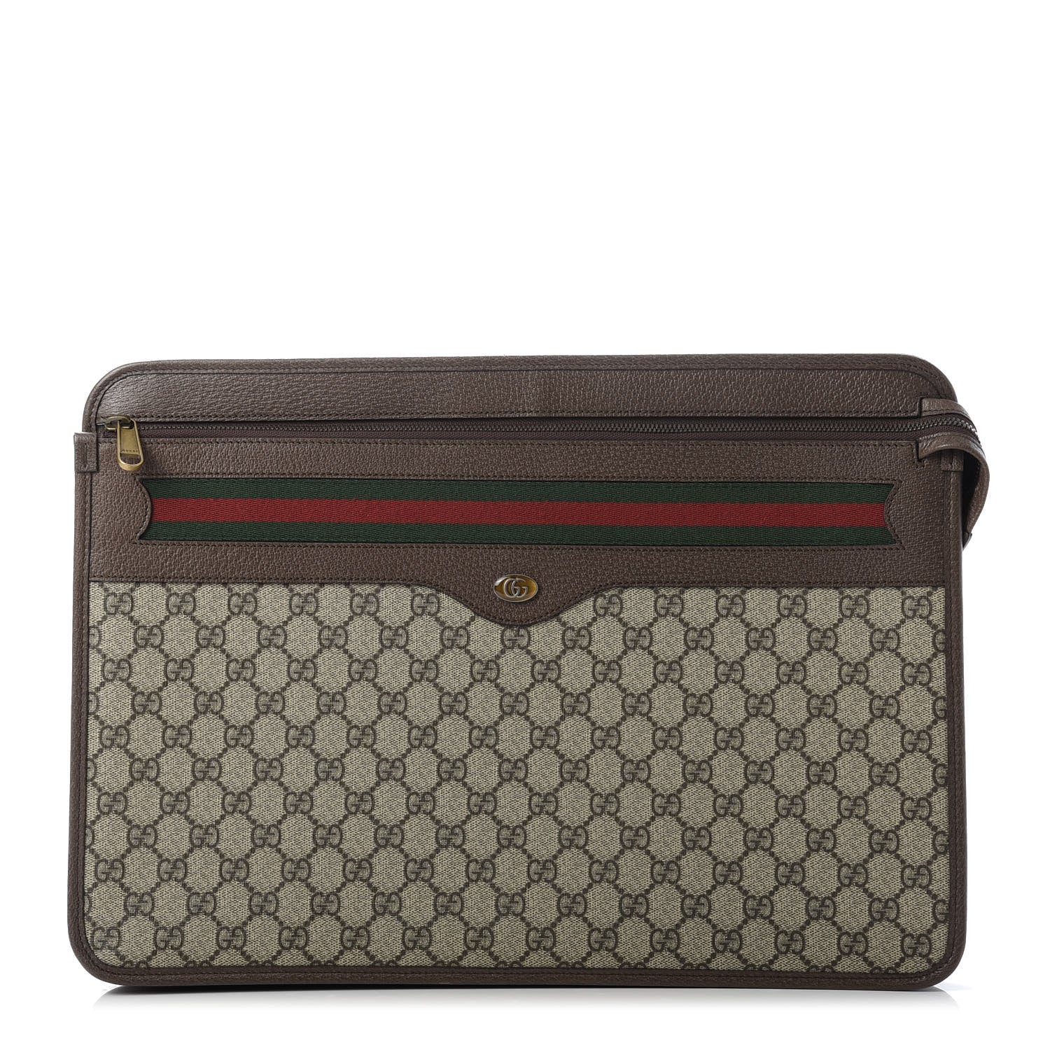 Gucci GG Supreme Monogram Textured Calfskin Web Ophidia Documents Holder Beige Ebony New Acero 1 of 8