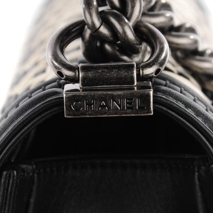 Chanel Calfskin Woven Medium Boy Flap Black White 6 of 9
