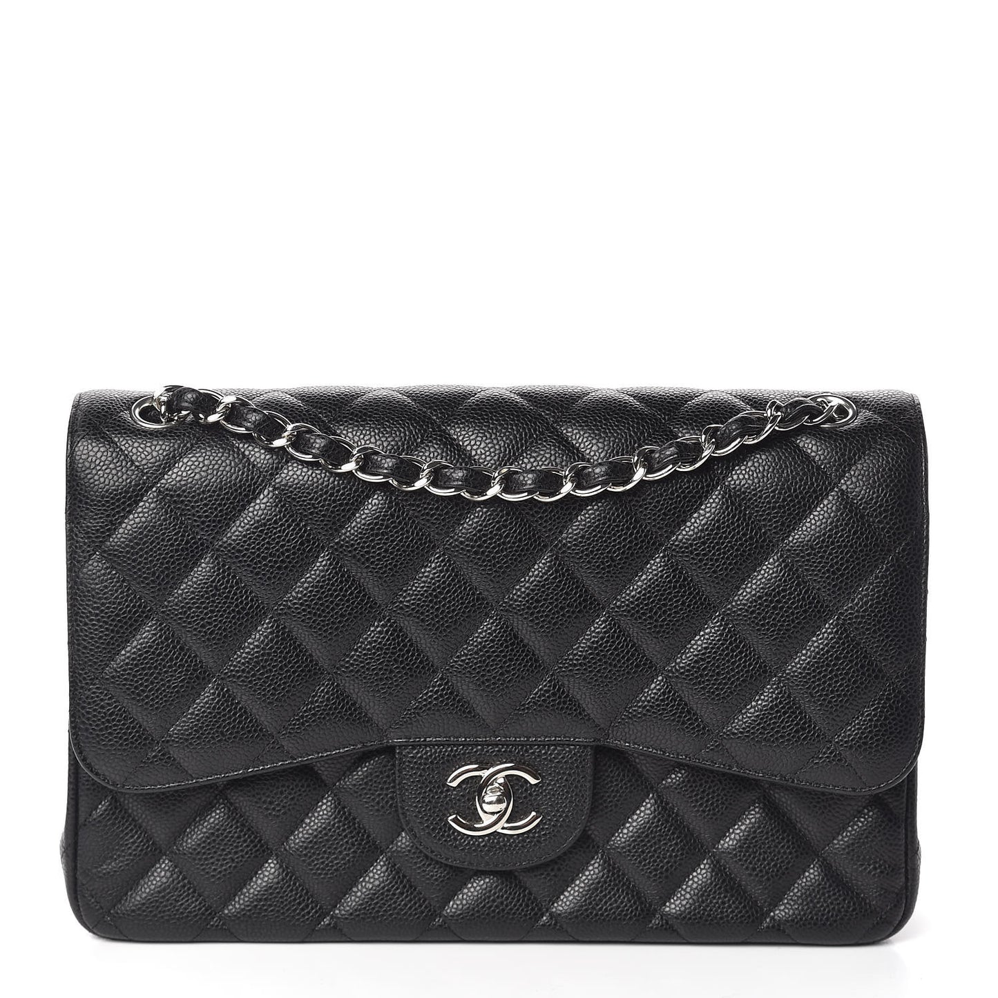 Caviar Quilted Jumbo Double Flap Black