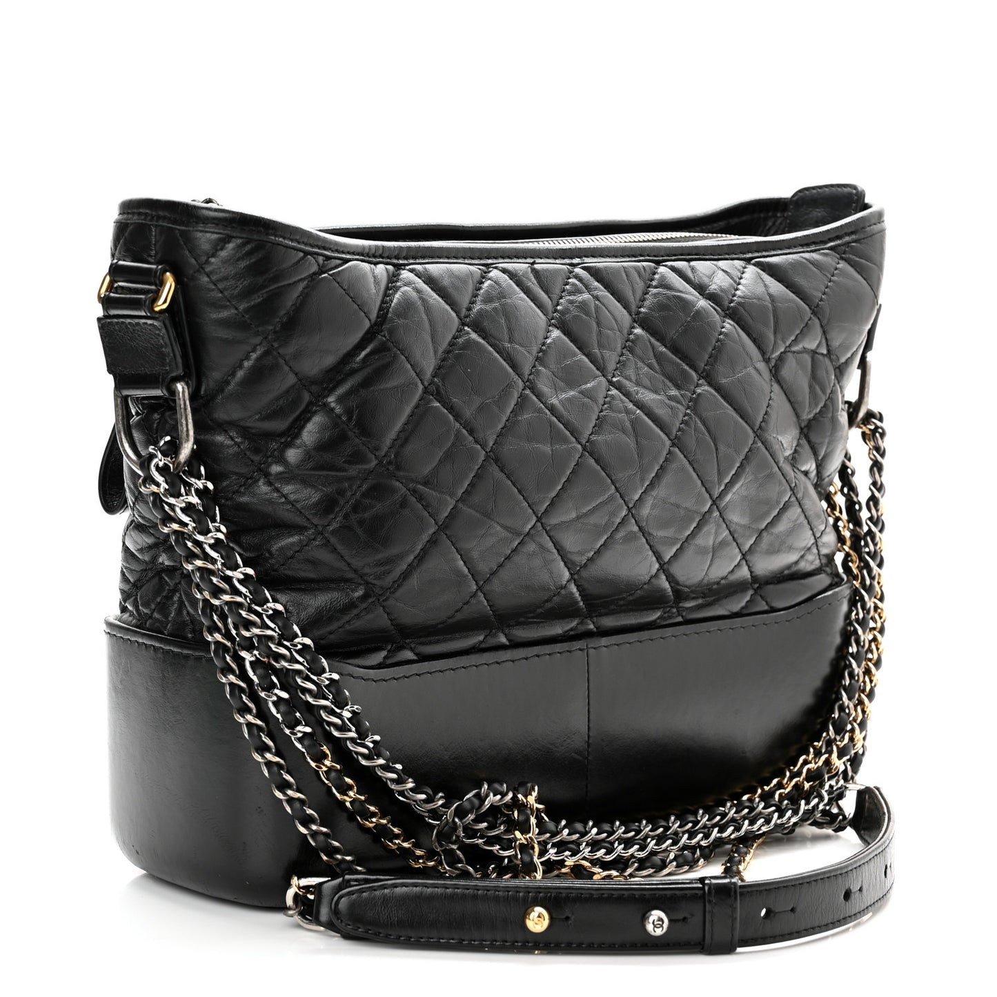 Aged Calfskin Quilted Medium Gabrielle Hobo Black