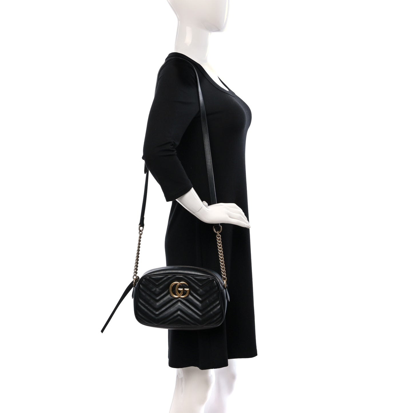 Calfskin Matelasse Small GG Marmont Chain Shoulder Bag Black
