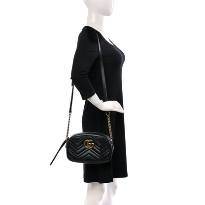 Gucci Calfskin Matelasse Small GG Marmont Chain Shoulder Bag Black 2 of 9