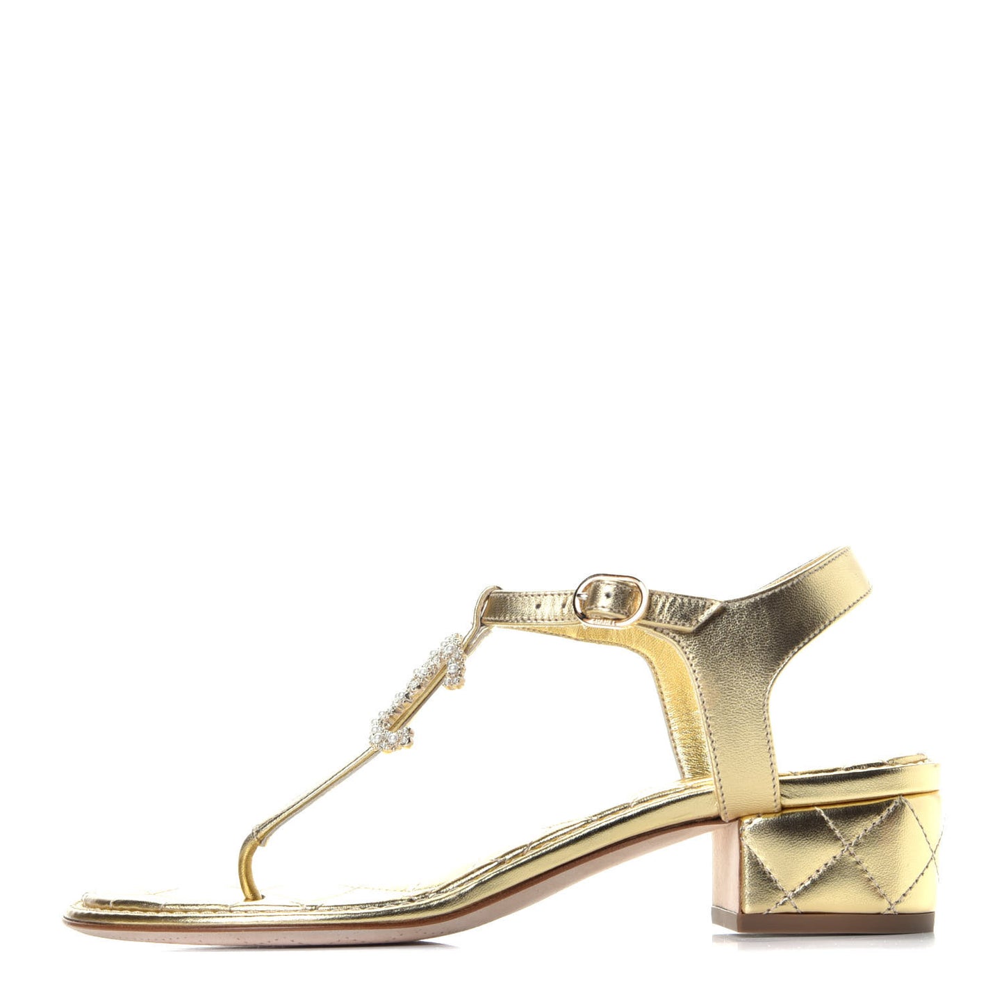Goatskin Fantasy CC Pearl Thong Sandals 37 Gold