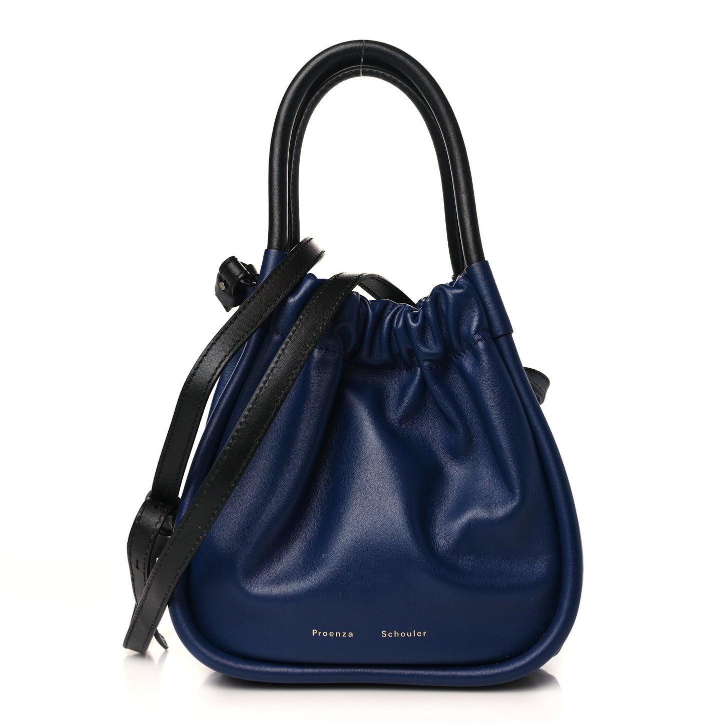 Calfskin Small Ruched Tote Navy