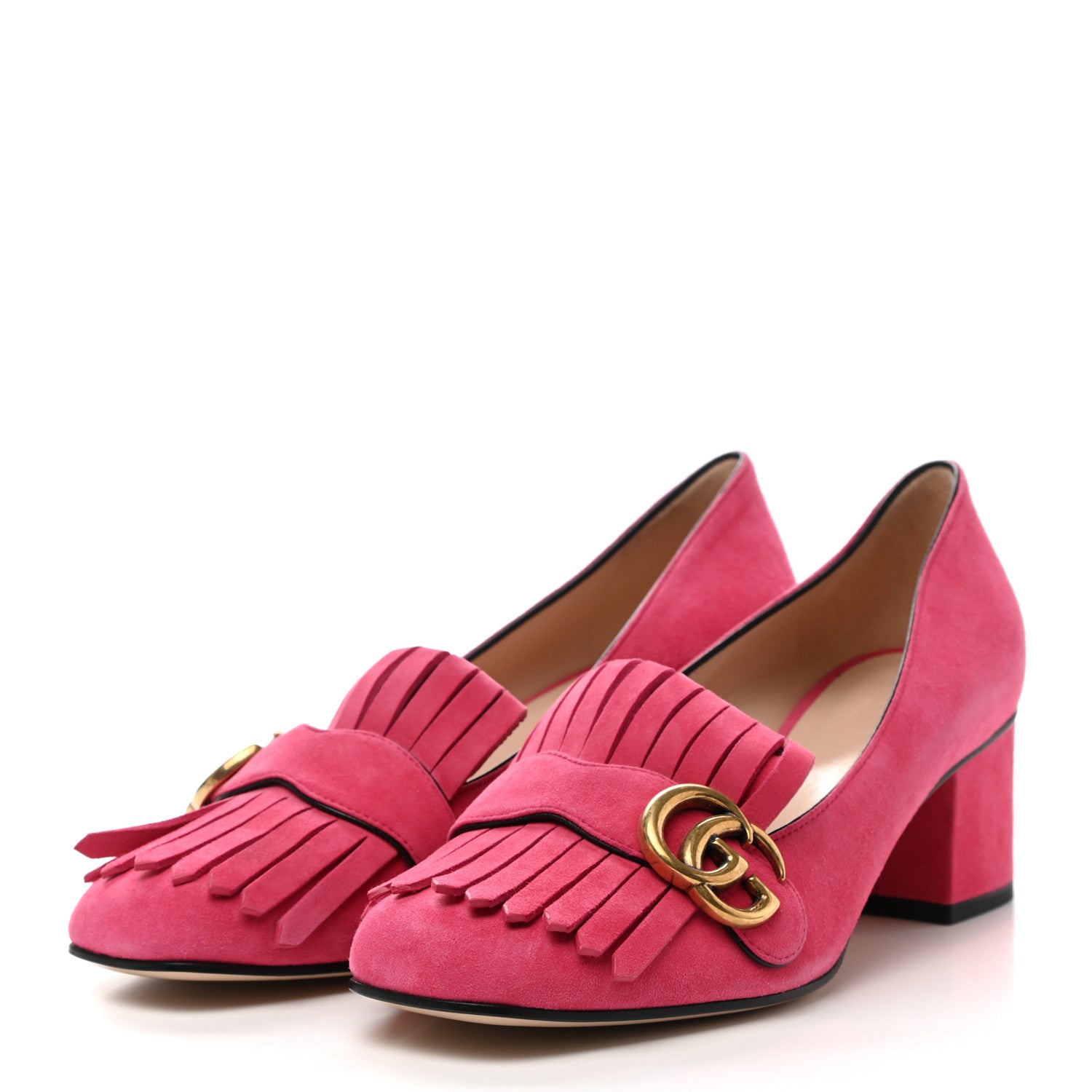 Gucci Kid Scamosciato GG Marmont Fringe 50mm Loafer Pumps 39 Hot Pink 3 of 10