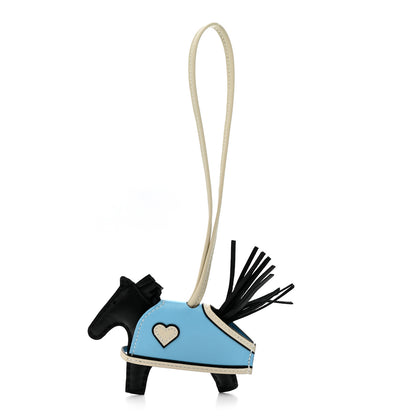 Hermes Milo Lambskin Grigri Rodeo Robeo Coeur Bag Charm PM Black Craie Celeste 1 of 6